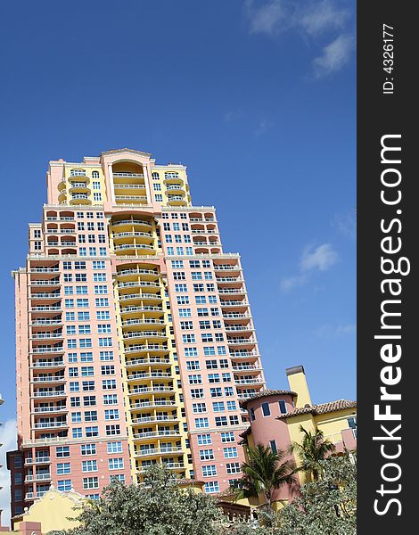 Luxurious high rise Condominiums with deep blue sky background. Luxurious high rise Condominiums with deep blue sky background