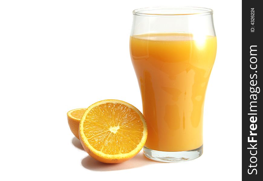 Oranges and glass of orange juice isolated on a white background