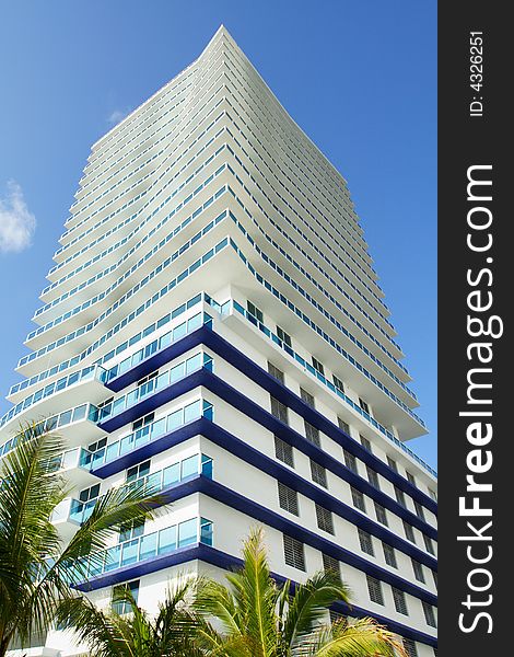 Futuristic abstract building on blue sky. Futuristic abstract building on blue sky