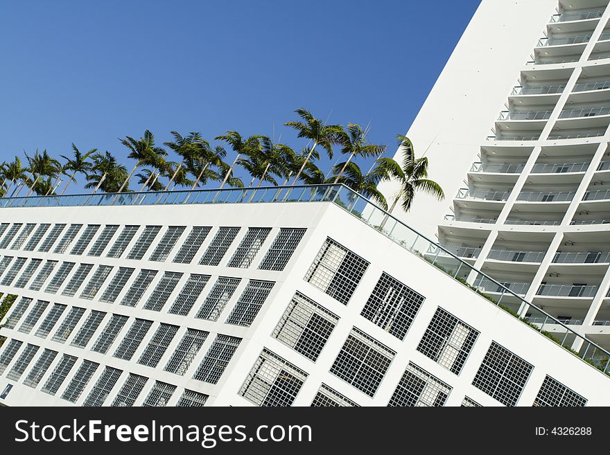 Futuristic abstract building on blue sky. Futuristic abstract building on blue sky