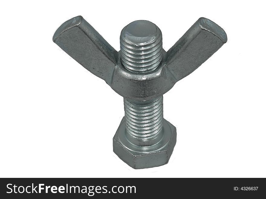 Hexagonal zinc plated bolt with wing nut. Hexagonal zinc plated bolt with wing nut