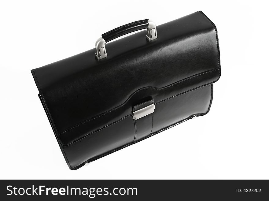 New black leather briefcase over white background