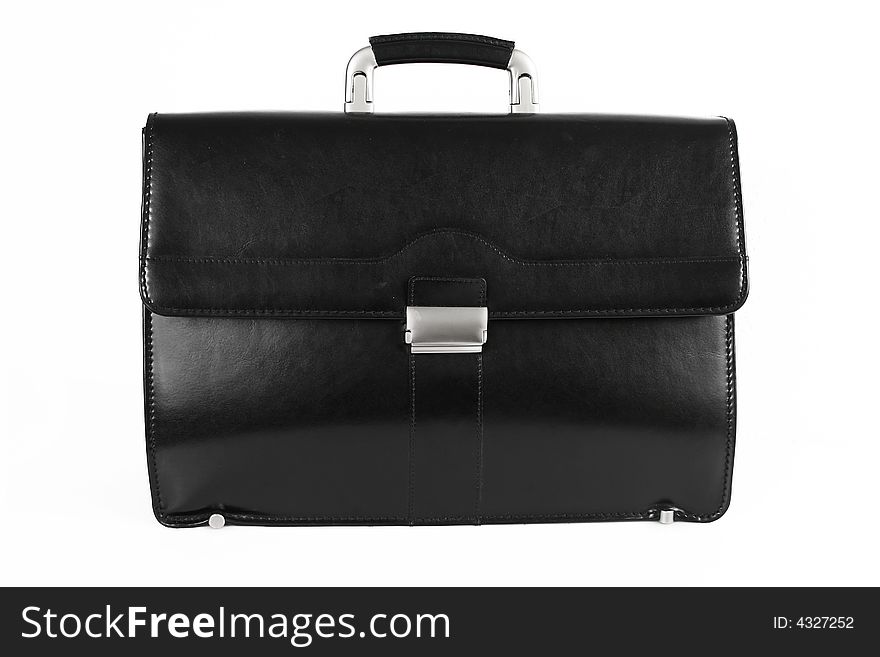 New black leather briefcase over white background