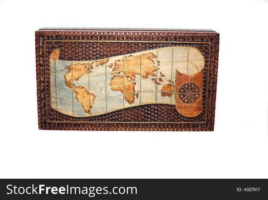 Box with a map of the world on the front. Box with a map of the world on the front