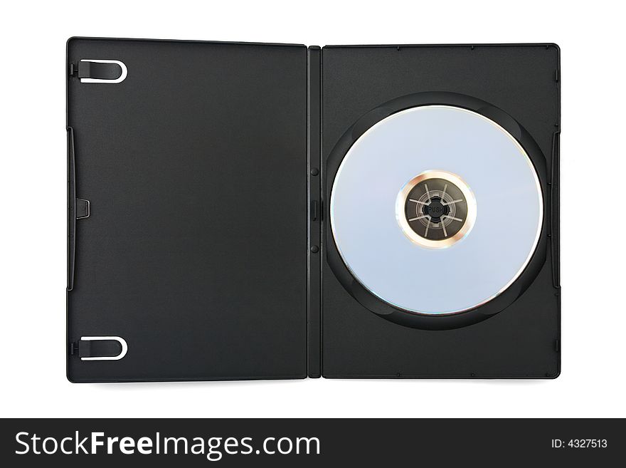Computer dvd disk in case, isolated on white background
