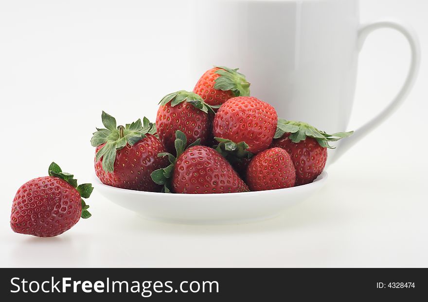 Fresh ripe strawberry white cup milk dessert. Fresh ripe strawberry white cup milk dessert