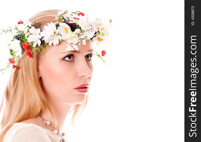 Pretty Spring Girl With Wreath On Head