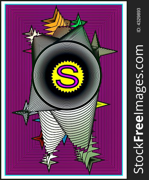 Great creative abstract colored bright stellar portrayal of space centrifuges stamped S in the center on a background of dark raspberry. Great creative abstract colored bright stellar portrayal of space centrifuges stamped S in the center on a background of dark raspberry.