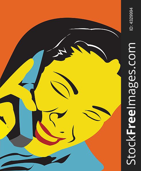 Illustration of close-up girl talking on mobile phone. Illustration of close-up girl talking on mobile phone