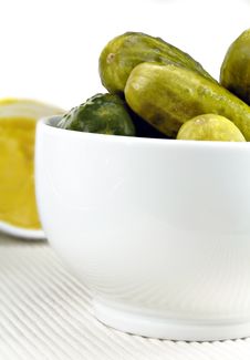 Pickled Cucumbers In A White Dish Stock Image Pickled Cucumbers In A White Dish Stock Image