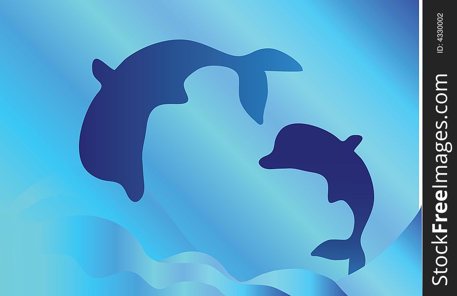 Dolphins on blue abstract  background. Dolphins on blue abstract  background