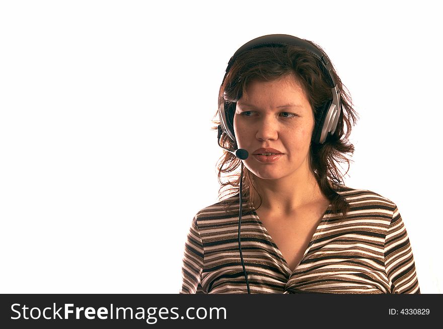 The musical girl with headphones, on a white background