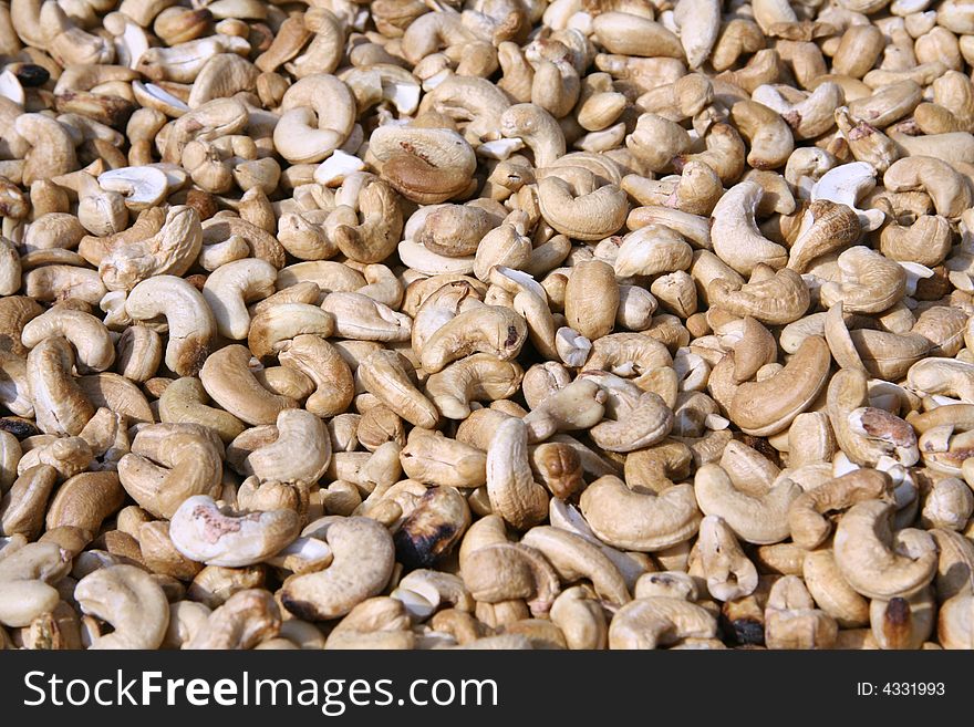 Dried cashew nuts displayed in market