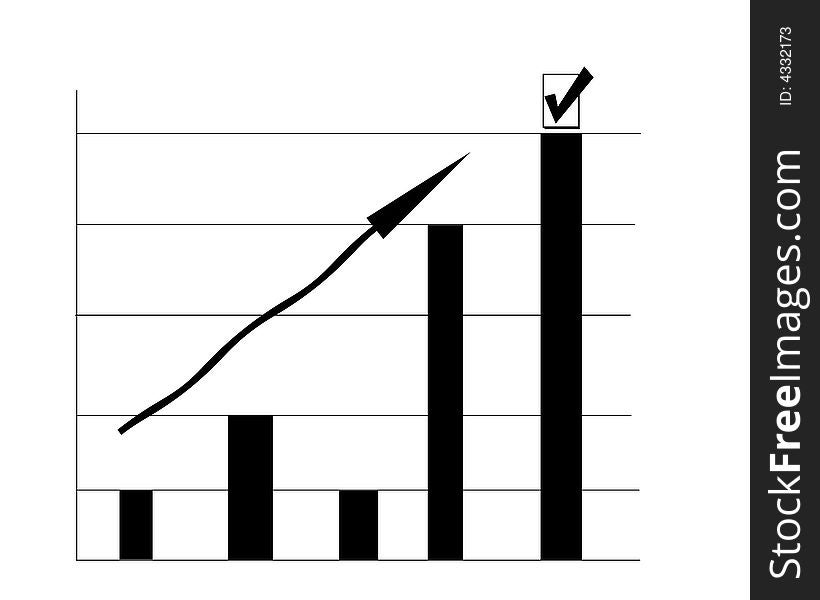 Black bar graph with arrow going upwards