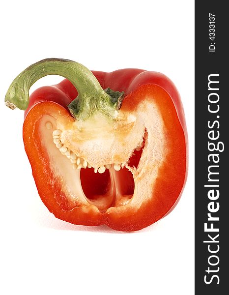 Half red pepper on white background