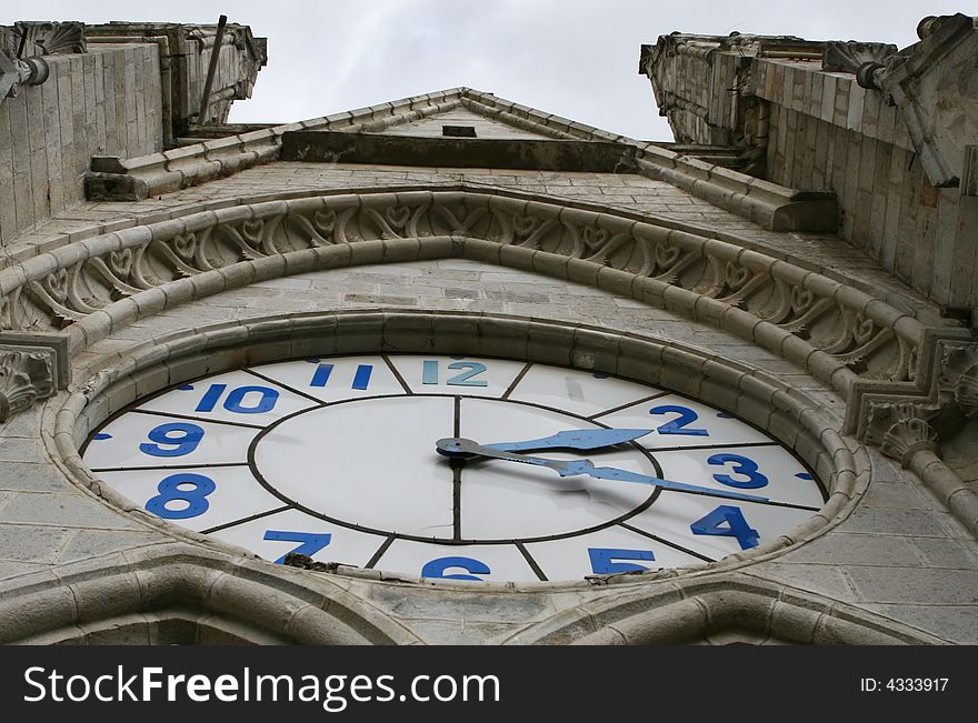 The clock of the basilica del voto national in Quito Ecuador. The clock of the basilica del voto national in Quito Ecuador