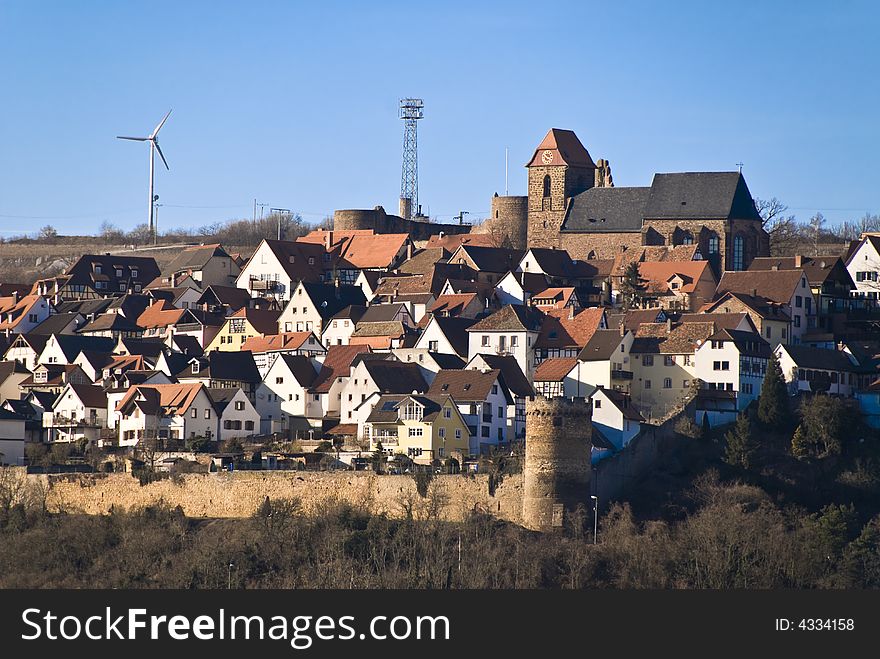 The town of Neuleiningen, Palatinate, Germany. The city has still the old protection wall around it. The town of Neuleiningen, Palatinate, Germany. The city has still the old protection wall around it.