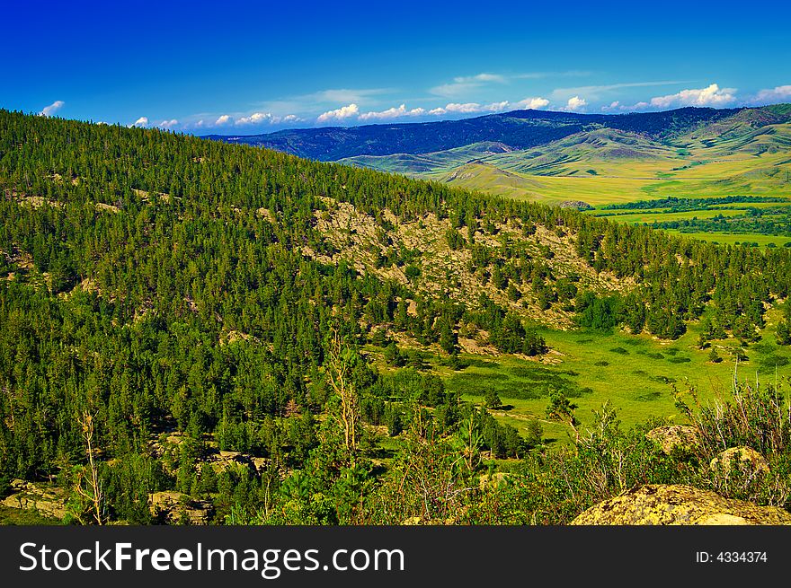 Landscape with mountain, forest, fields. Landscape with mountain, forest, fields.