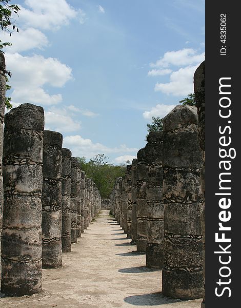 Pillars at Chichen Itza ruins. Pillars at Chichen Itza ruins