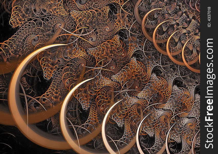 Brass metal hoops and wires arranged in interlocking intricate design, an illustration. Brass metal hoops and wires arranged in interlocking intricate design, an illustration.