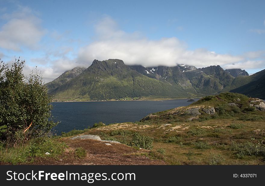Landscape of Norway with mountains and clouds