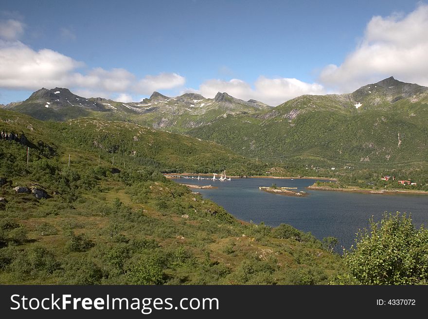 Landscape of Norway with mountains and clouds