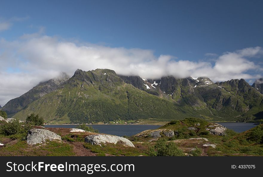 Landscape of Norway with mountains and clouds