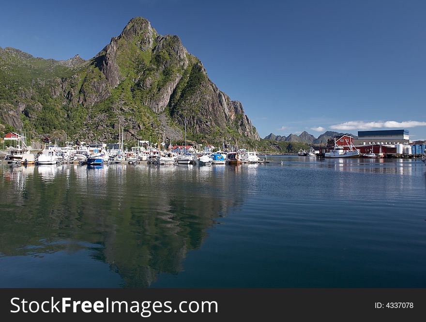 Landscape of Norway with mountains and Yachts