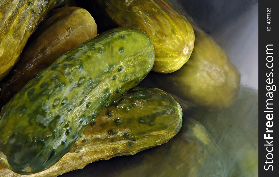 Pickled Cucumbers Arranged On A Dish
