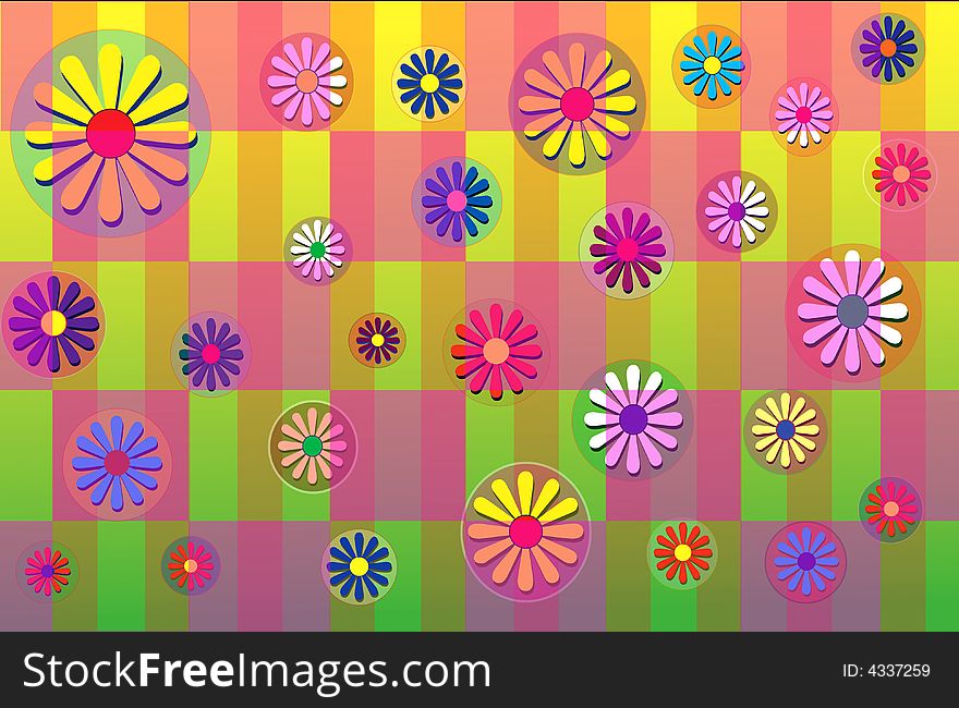 Flowers scattered on a plaid  back round. Flowers scattered on a plaid  back round