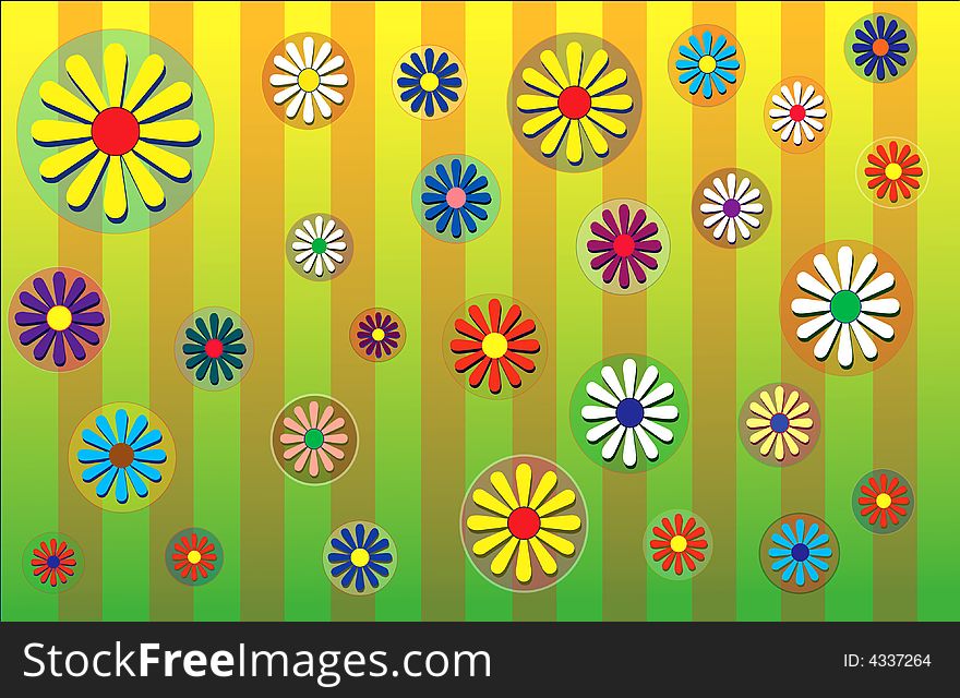 Flowers scattered on a yellow green stripes. Flowers scattered on a yellow green stripes