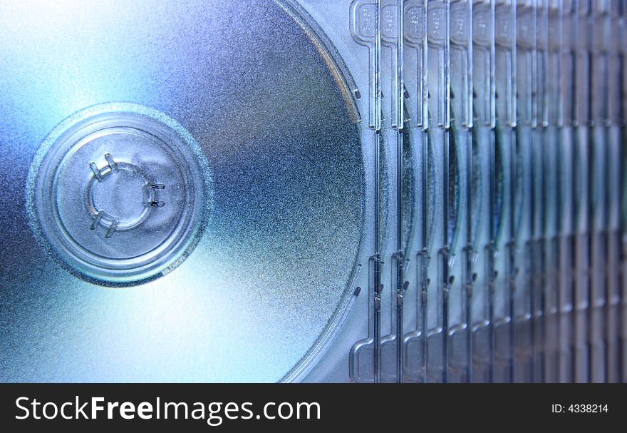Close up with selective focus of a fanned pile of compact discs. Close up with selective focus of a fanned pile of compact discs
