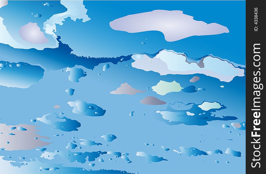 Vector illustration - beach and sea with clouds
