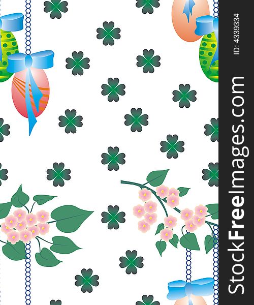 Easter eggs and clover background. Easter eggs and clover background