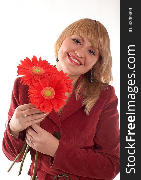 An image of nice girl with red flowewrs. An image of nice girl with red flowewrs
