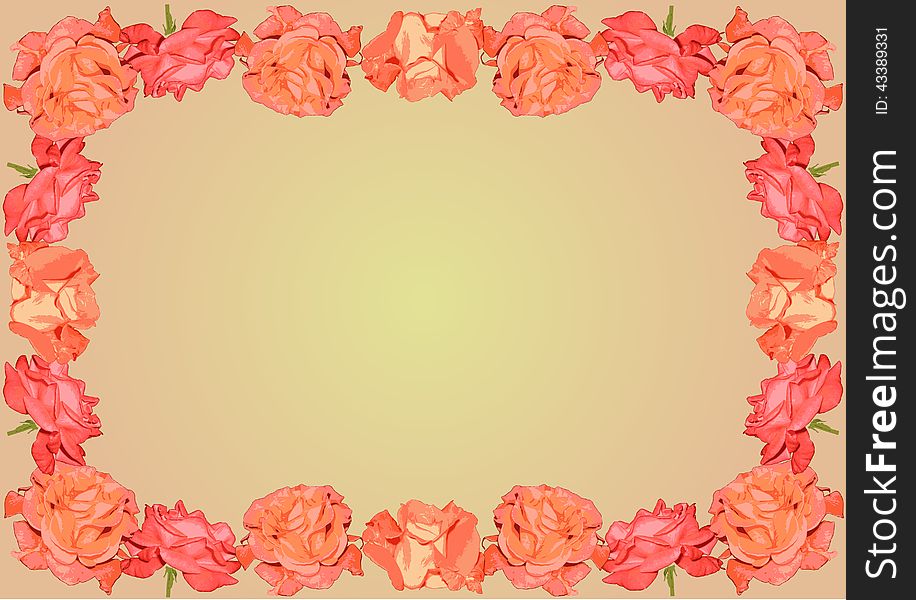 Background with the scarlet roses ornament frame and a place for text