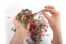 Hands Holds Paper Clips Picking Chain Stock Photos Hands Holds Paper Clips Picking Chain Stock Photos