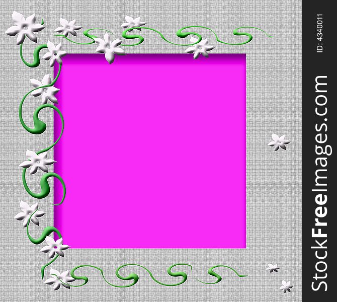 Flowers and vines on pink cutout center scrapbook frame. Flowers and vines on pink cutout center scrapbook frame