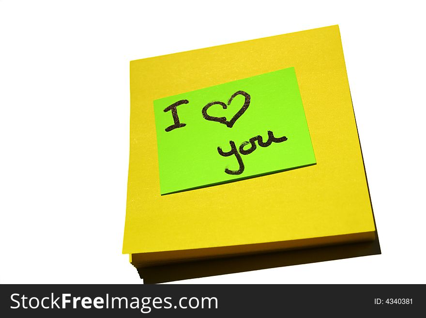 An image of an adhesive note with love words. An image of an adhesive note with love words