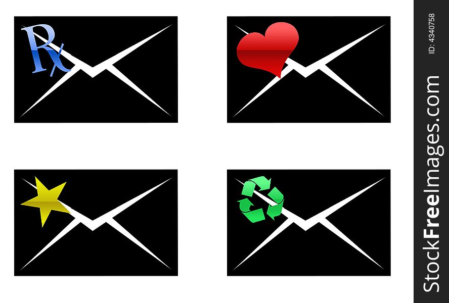 A set of envelopes with various symbols. A set of envelopes with various symbols