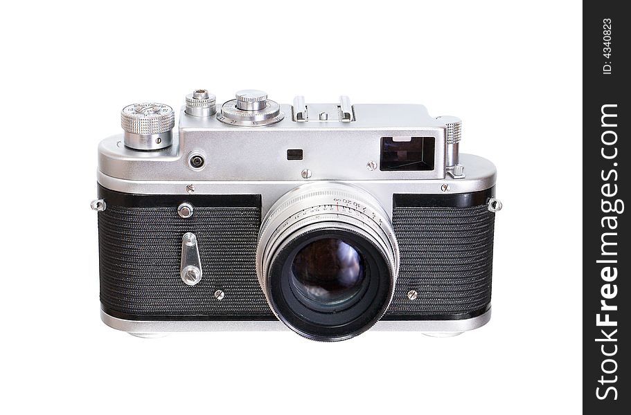 Old photo camera isolated over white