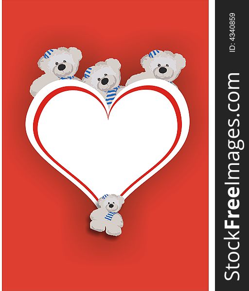A love illustration with plush bears and heart