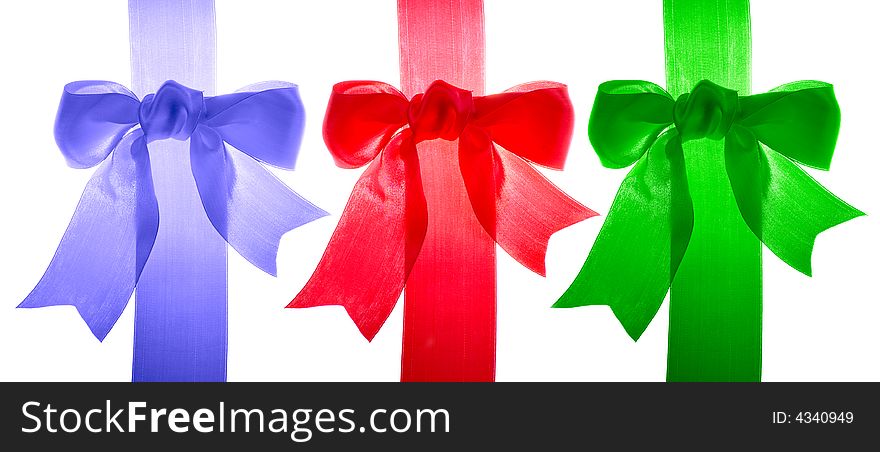 Three satin bows  isolated on white