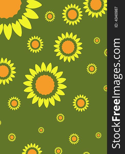 Lots of illustrated Sunflowers over a green background. Lots of illustrated Sunflowers over a green background