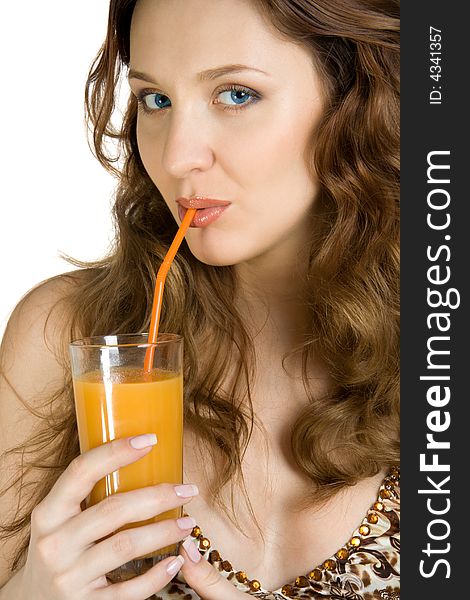 Attractive brunette drink juice