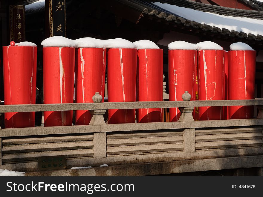 Candles are standing in front of the Hanshan Temple.
This picture is taken in Hanshan Temple in Suzhou ,China.