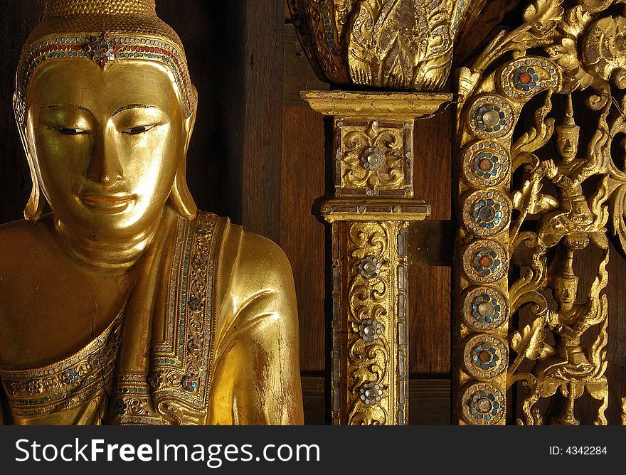 Myanmar, Salay: Statue in Salay monastery