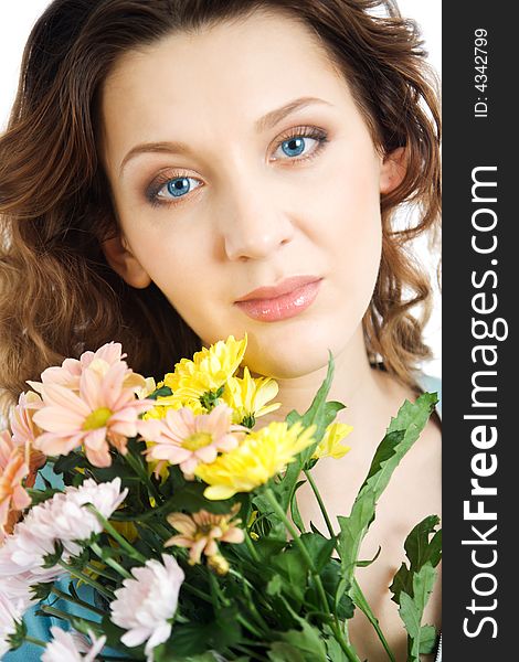 Portrait Gorgeous Women With Flowers