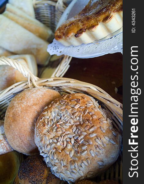 Traditional rustic bread on display. Traditional rustic bread on display