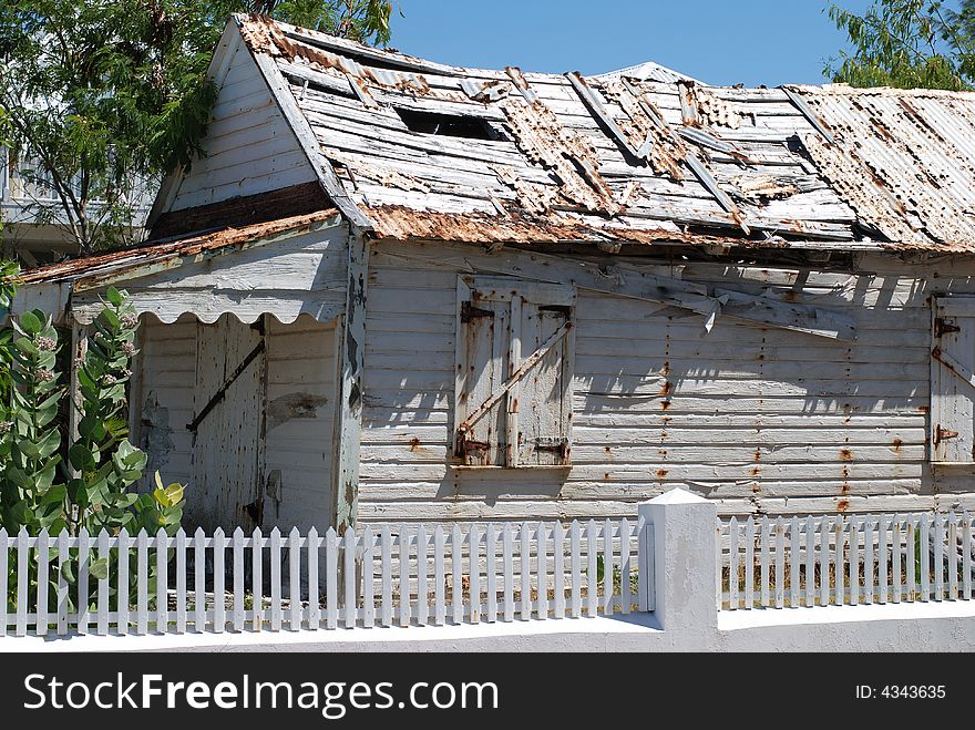 The old house on a street of Cockburn town on Grand Turk, Turks & Caicos.